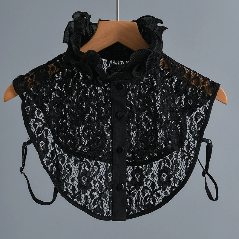 Picture 7: Women Pleated Ruffle Stand Collar Detachable Floral Lace High Neck False Collar Sweater Half Shirt Decorative Collar Accessories