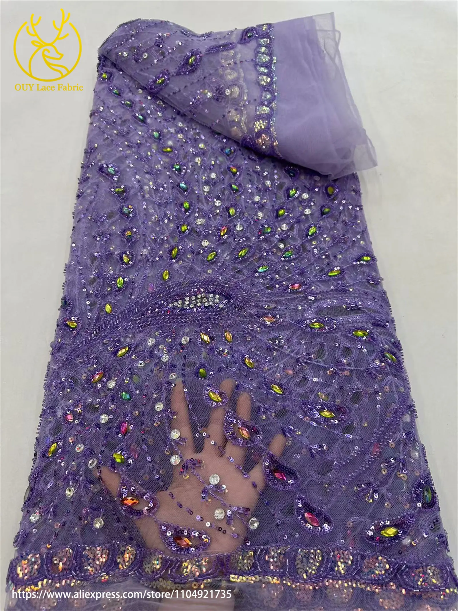 Teakrot Eleganter Afrikanischer Luxus-Spitzenstoff 2026 Luxuriöser Nigerianischer Französischer Perlen-Pailletten-Spitzenstoff für Hochzeitskleider – Detail 9