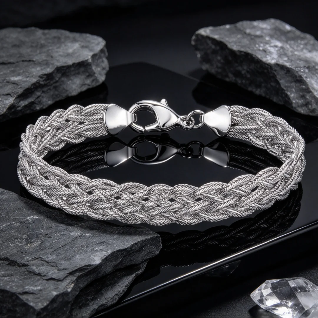 Light Luxury Fashion 925 Sterling Silver, Exquisite Heavy-Duty Drawstring Woven Ornament Bracelet Unisex, for Banquets 3