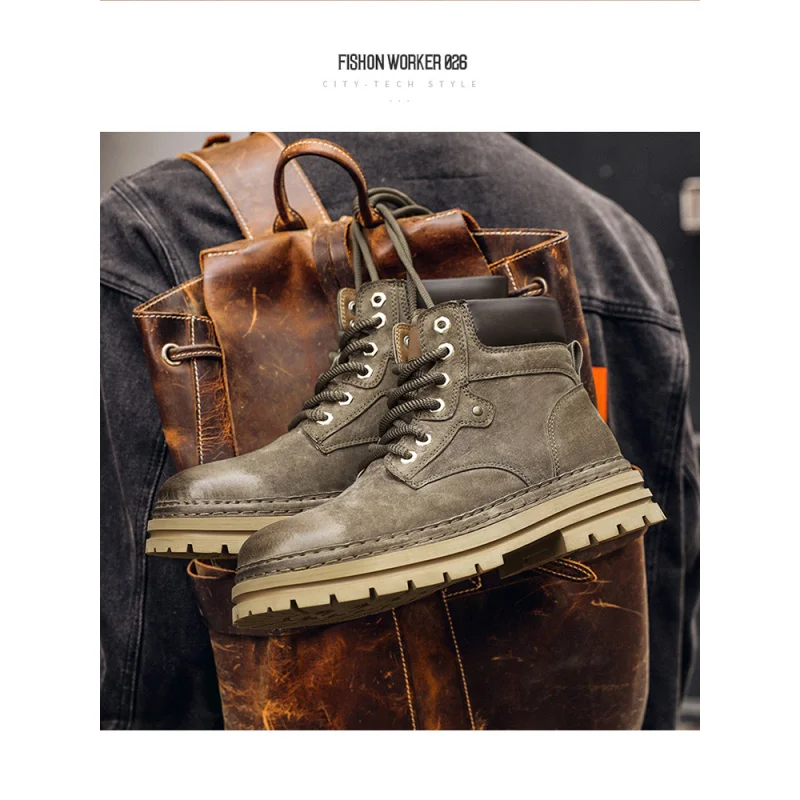 أحذية عمل لتسلق الجبال في الهواء الطلق للرجال: أحذية صفراء كبيرة جديدة لعام 2025، أحذية عمل متينة على الطراز البريطاني لزيادة الارتفاع #6