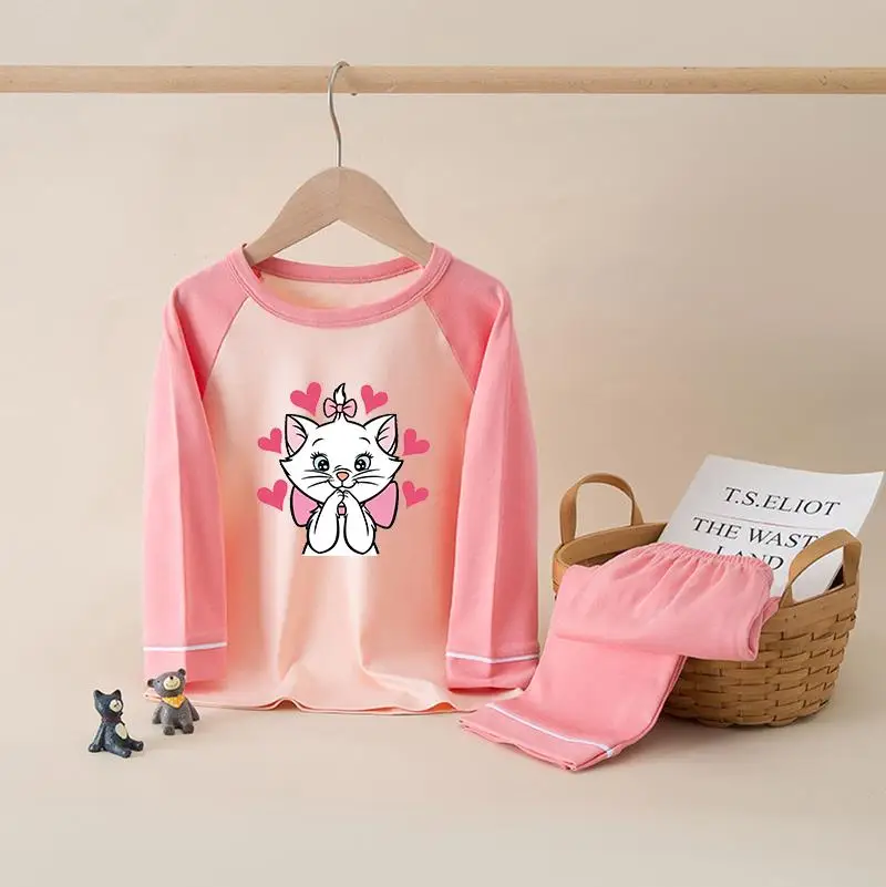 Aristocats Marie Cat Kids Boys Girls Pajamas Sets Sleepwear Cartoon Long Sleeve T-Shirt Tops Pants Baby Spring Autumn Clothes