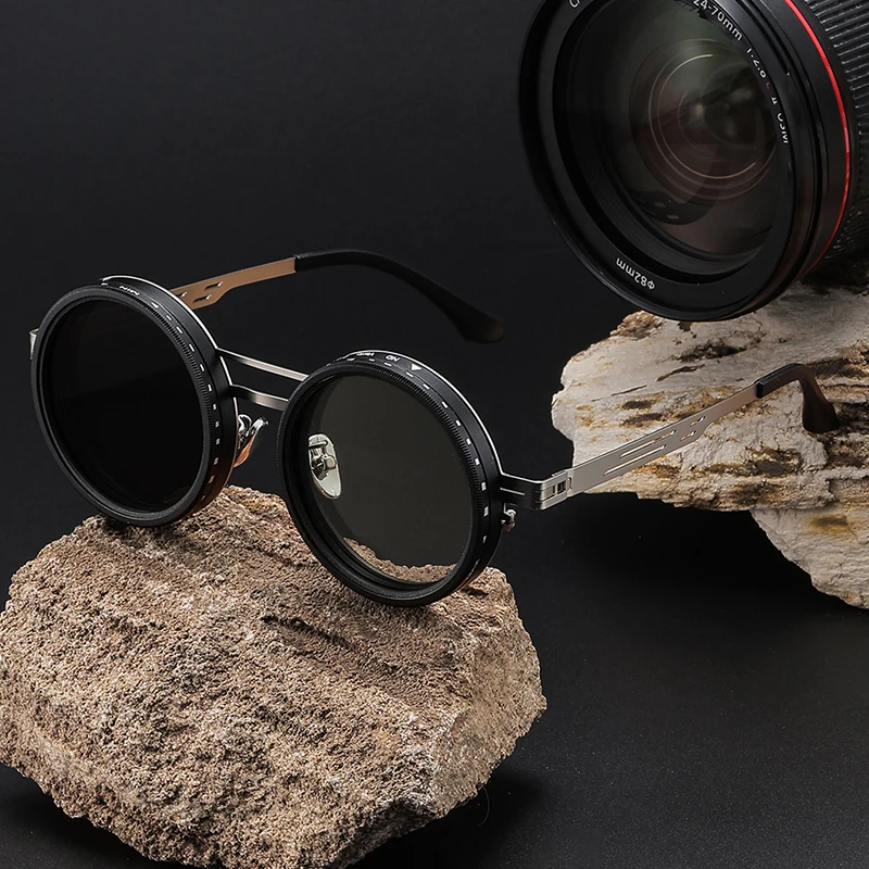Purely Handmade Nd9-Level Rotating Adjustable Brightness Light-Reducing Sunglasses, Dual-Polarized Anti-Glare Fishing Glasses, Daily Commuting Trendy Fashion Sunglasses, Unisex and Suitable for All Seasons