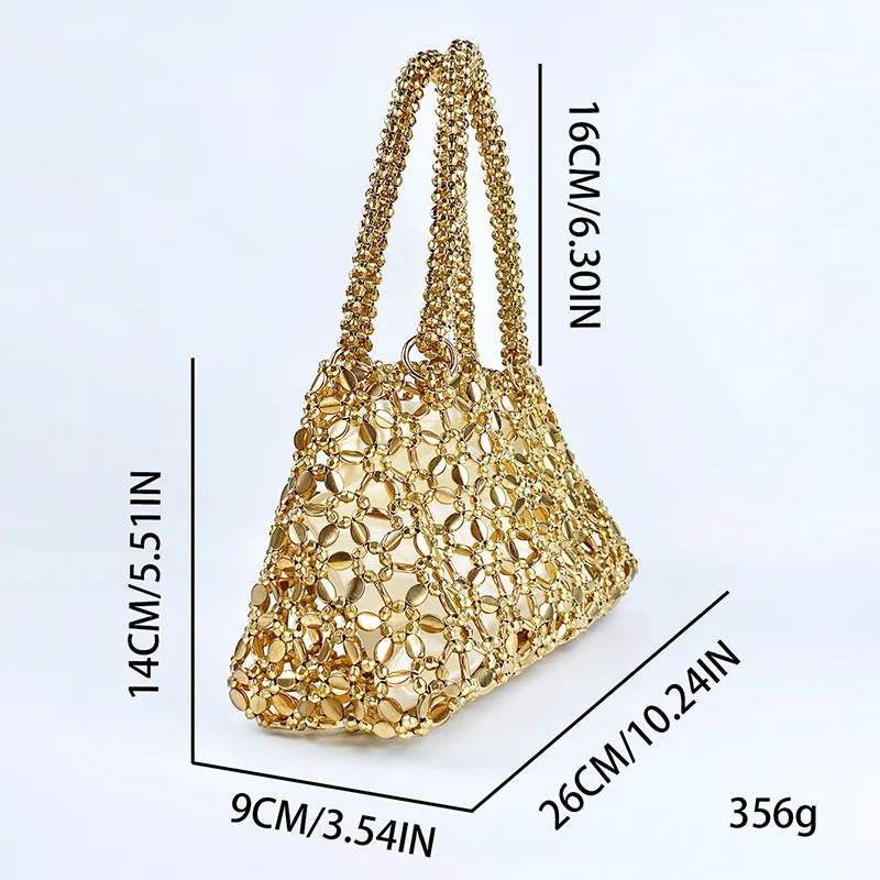 Korean Style Personalized Woven Hollowed Good-looking Ceiling Versatile Handbag Shiny Handmade Pearl Tote Underarm Bag