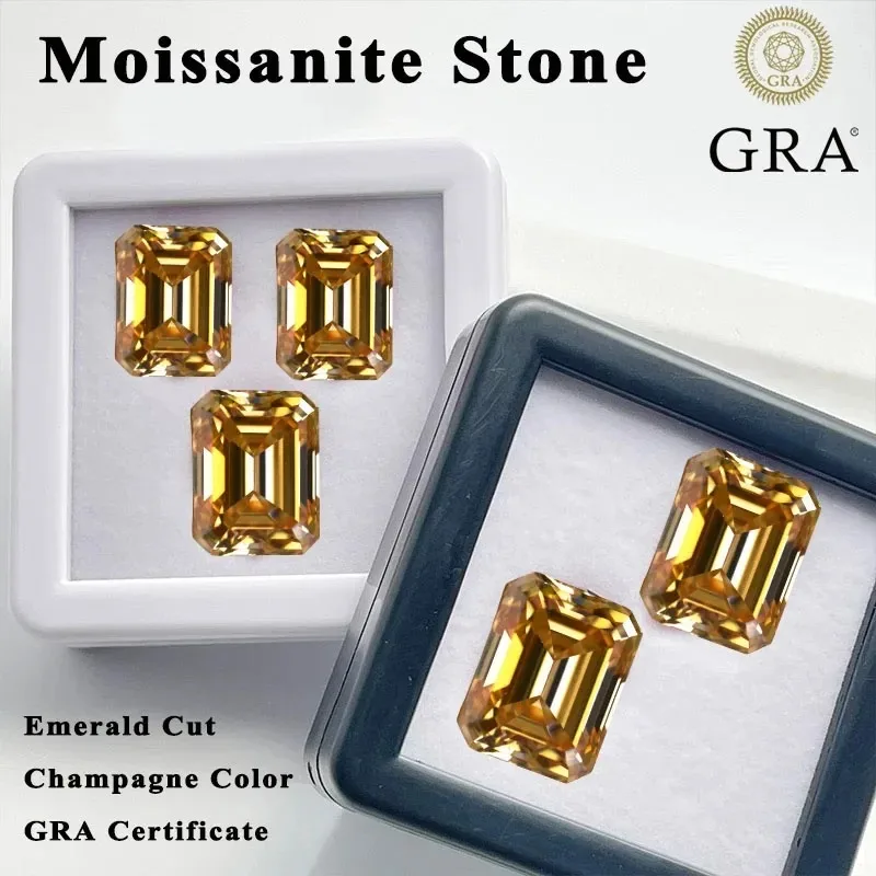 

Moissanite Stone Emerald Cut Champagne Color Lab Grown Gemstone for DIY Jewelry Rings Making Main Materials with Certificate