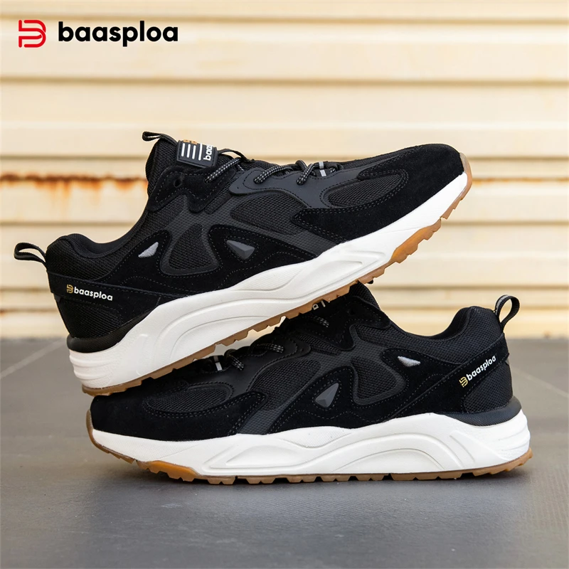 Baasploa Men casual sneakers Mesh Breathable Suede running shoes Male Classic Comfort Walking Shoes high quality Non-Slip