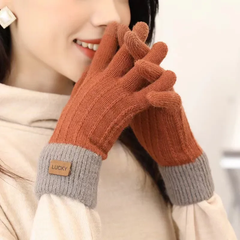 Gants en peluche à écran tactile pour femme, optique chaude, épais, sourire, cyclisme, conduite, ski, hiver