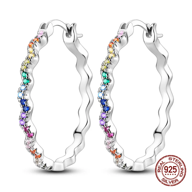 Original 925 Sterling Silver Hoop Earrings, Luxury Design