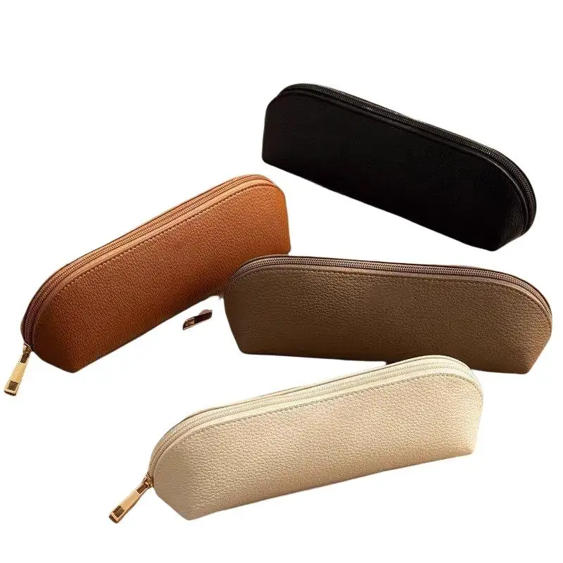 PU Leather Pencil Pouch Waterproof Surface Smooth Metal Zipper Foldable Stationery Organizer for School Office Travel