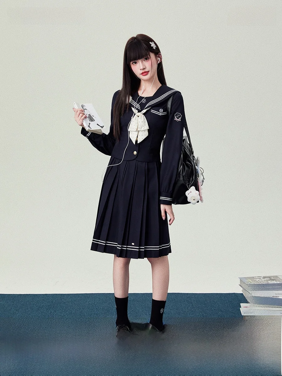 Conjunto de traje largo de marinero Sve para mujer Ele Bury Color College Sle Outfit Temporada de primavera JK orm Basic School orm