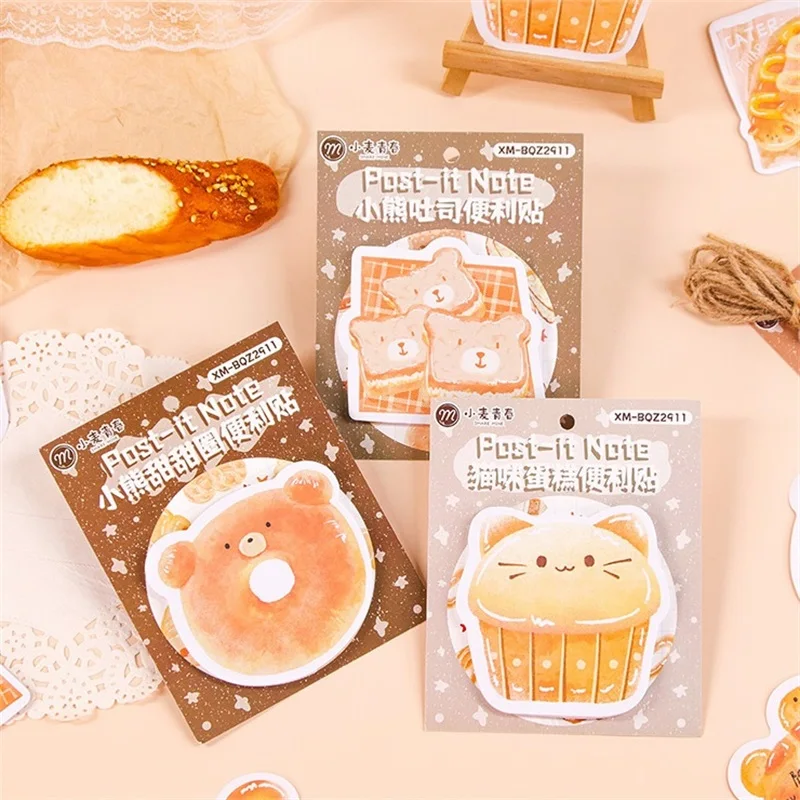 120 Sheets /3Pads Cartoon Food Theme Sticky Notes, Bread Shaped Memo Pads Suitable For Back To School Season Party Small Gifts,