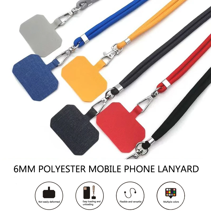 

6 мм, хит продаж, новый однотонный прочный ремешок для телефона, регулируемый чехол для телефона, универсальный с изогнутой нашивкой для безопасности и предотвращения потерь