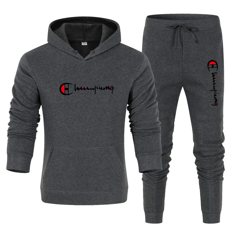 Men\'s Tracksuit Hooded Sweatshirt+Sweatpants 2 Pcs Sets Sports Suit Casual Jogger Sportswear 2 Piece Male Fleece Streetwear Sets