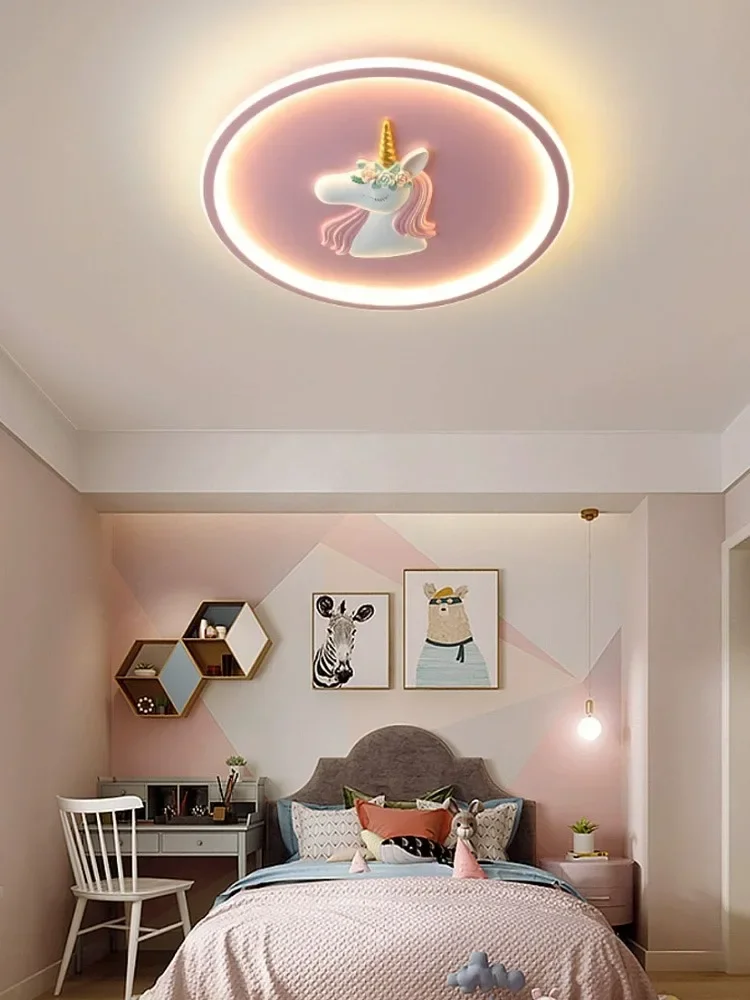 Imagem -03 - Estilo Nórdico Conduziu a Luz de Teto para a Sala das Crianças Luz da Decoração do Teto Rosa Azul Unicórnio para a Sala de Visitas Quarto Decoração Home o