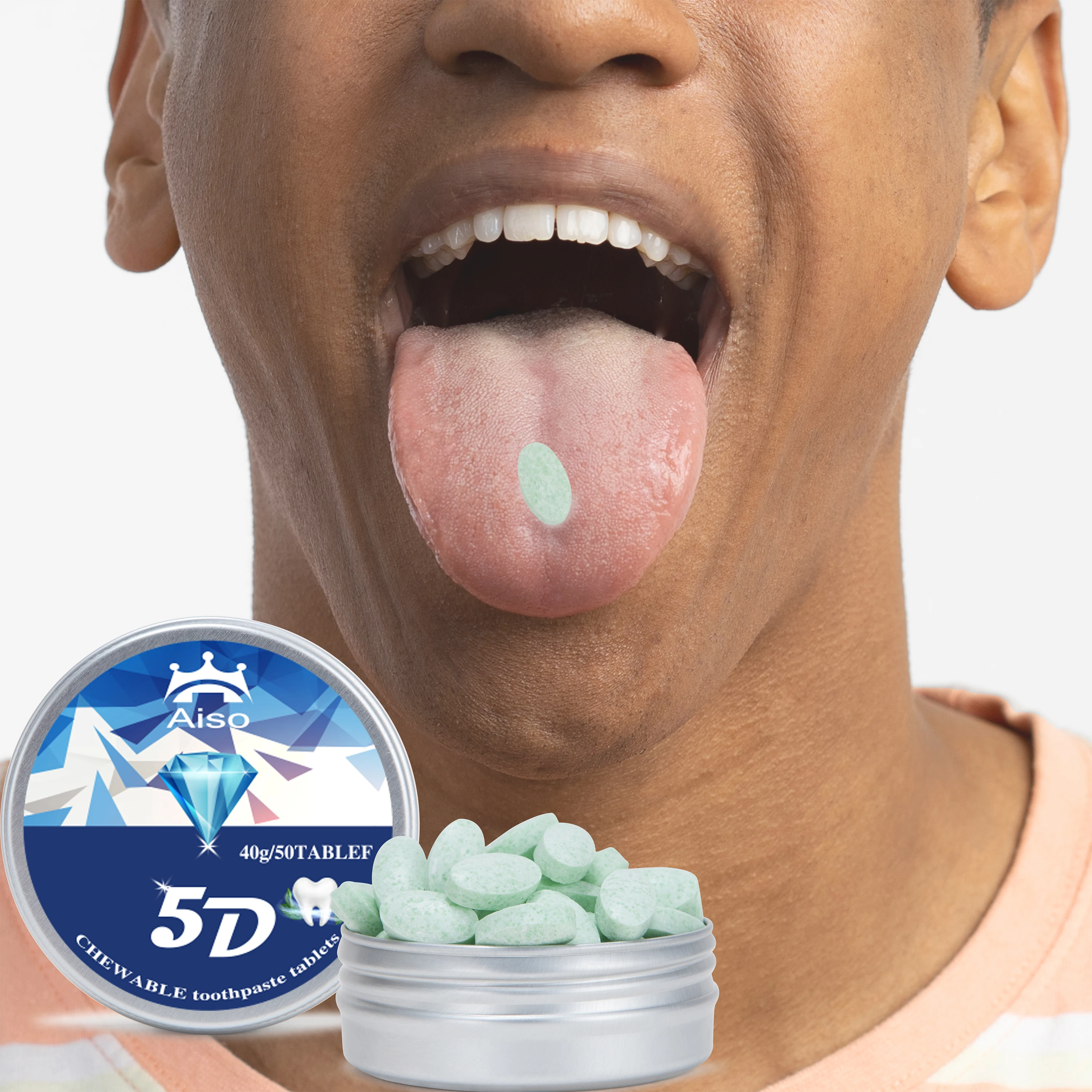 

5D All-Effect Travel Mint Toothpaste Chewable Tablets, Travel Toothpaste, Removes Tartar, Freshens Breath, Do Not Swallow