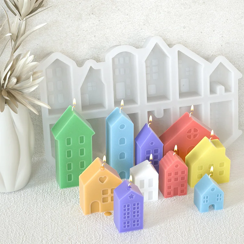 

10/12 Hole 3D Nordic Style Small House Candle Mold Handmade DIY Mini House Gypsum Concrete Cement Mold