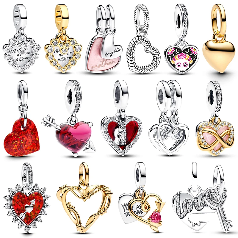 Plata de Ley 925, nuevo en gran oferta, colgante de corazón, cuentas aptas para pulsera Original, brazalete, collar para mujer, regalo de joyería DIY de lujo