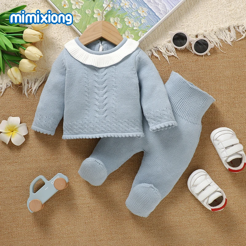 

Winter Warm Knitted Baby Clothes Sets Newborn Boys Girls Long Sleeve Sweater Shorts+Pants Outfits 0-18m 2pcs Infant Autumn Suits