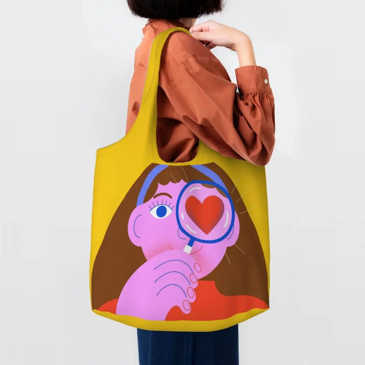 Looking For Love Grocery Shopping Bag Canvas Shopper Shoulder Tote Bag Big Capacity Washable Street Mmural Art Eldridge Handbag