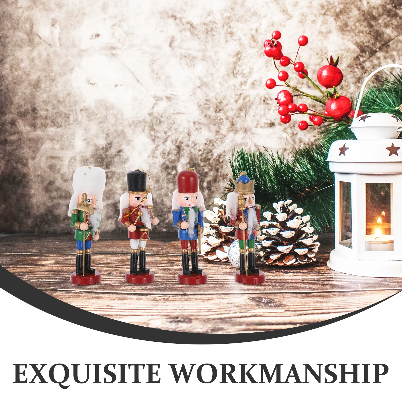 

4pcs Christmas Nutcracker Figurine - Nordic Wooden Nutcracker - Soldier Statue Doll for Shelves Tables Xmas Party Supplies