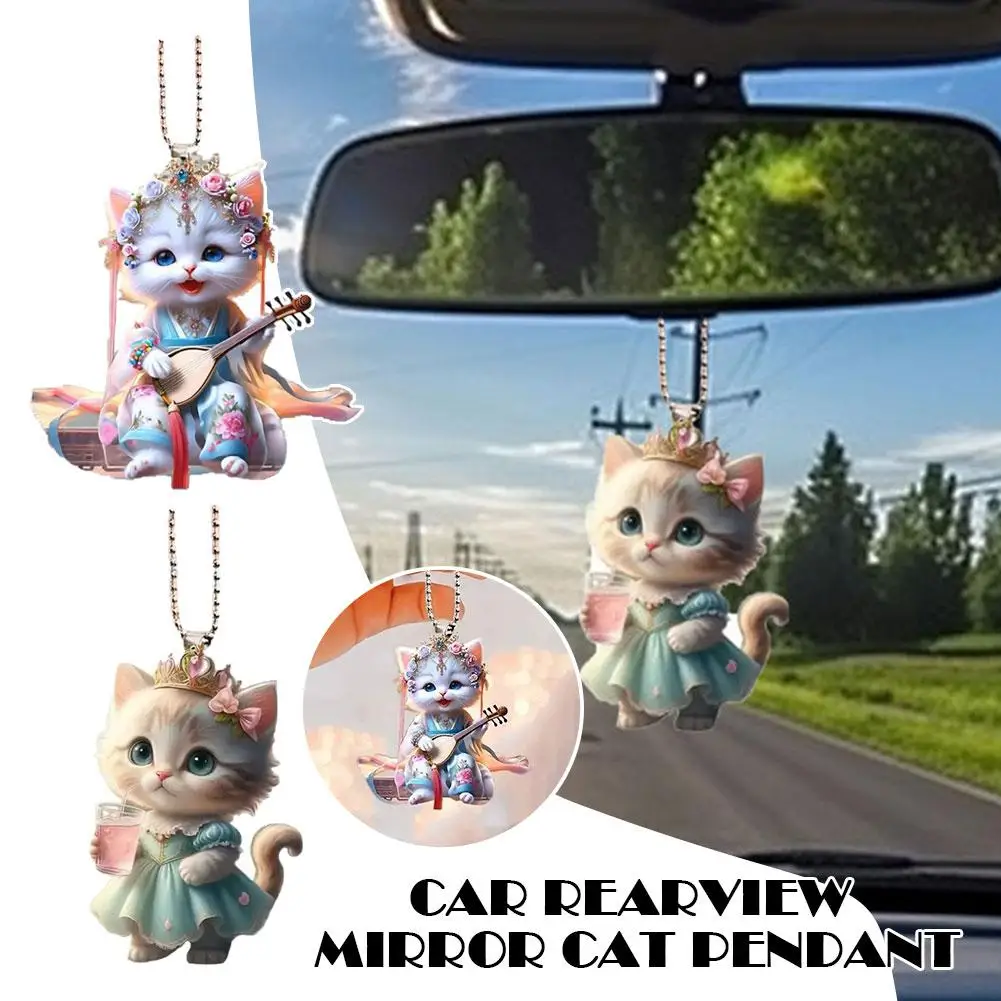 Beautiful CUTE Adorable 2D Acrylic Flat Cat Pendant and or with Hanging Cat-Shaped Bags Xmas Keychain Chain Ornament Cars K Z9K6