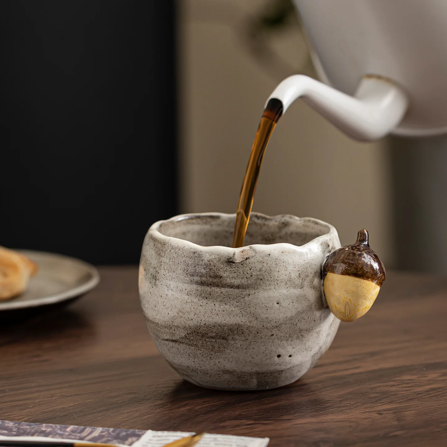 Chestnut Kiln Fired Ceramic Coffee Retro Household Mug Afternoon Tea Cup And Saucer Gift Set