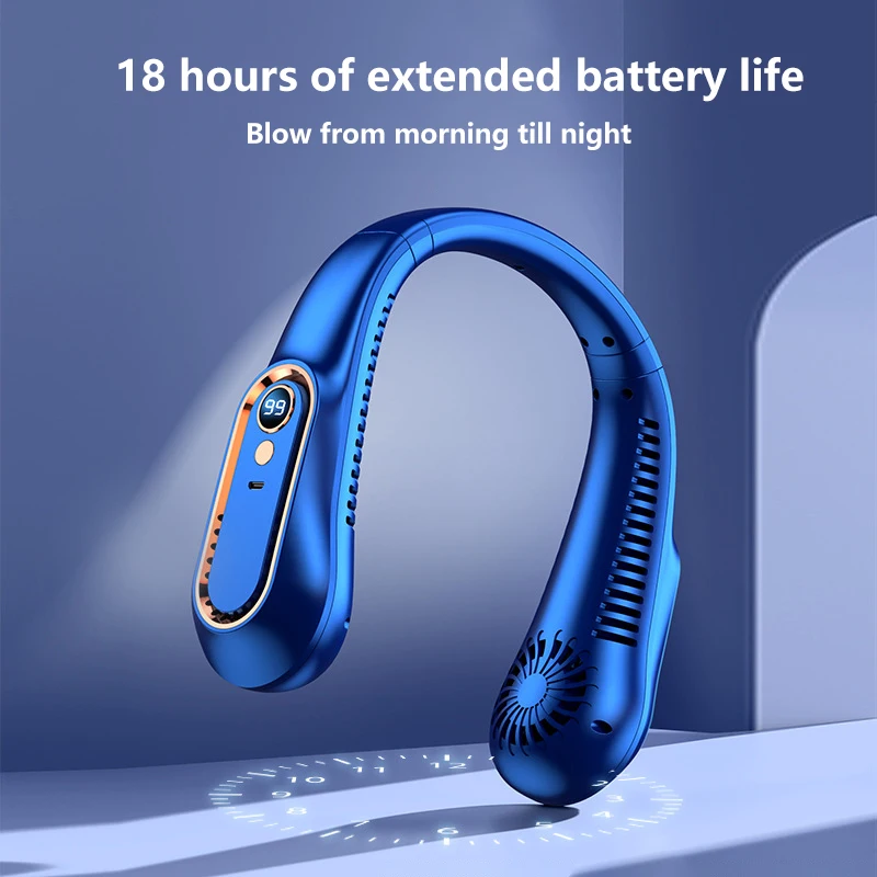 7000mAh Hanging Neck Fan USB Portable Bladeless Mini Hanging Neck Fan LED Digital Display Rechargeable Fan Cooling Tool