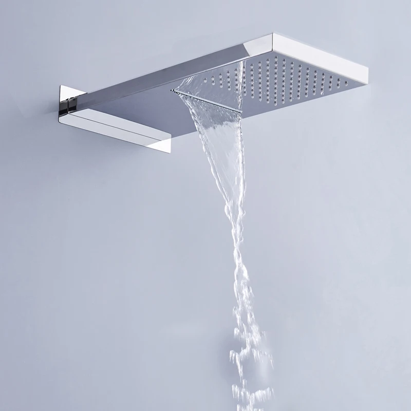 Bakala Luxury Rain& Waterfall Shower head Stainless Steel Shower Mixer Faucet Taps with 2 Ways Mixer Valve Chrome Finish chromed