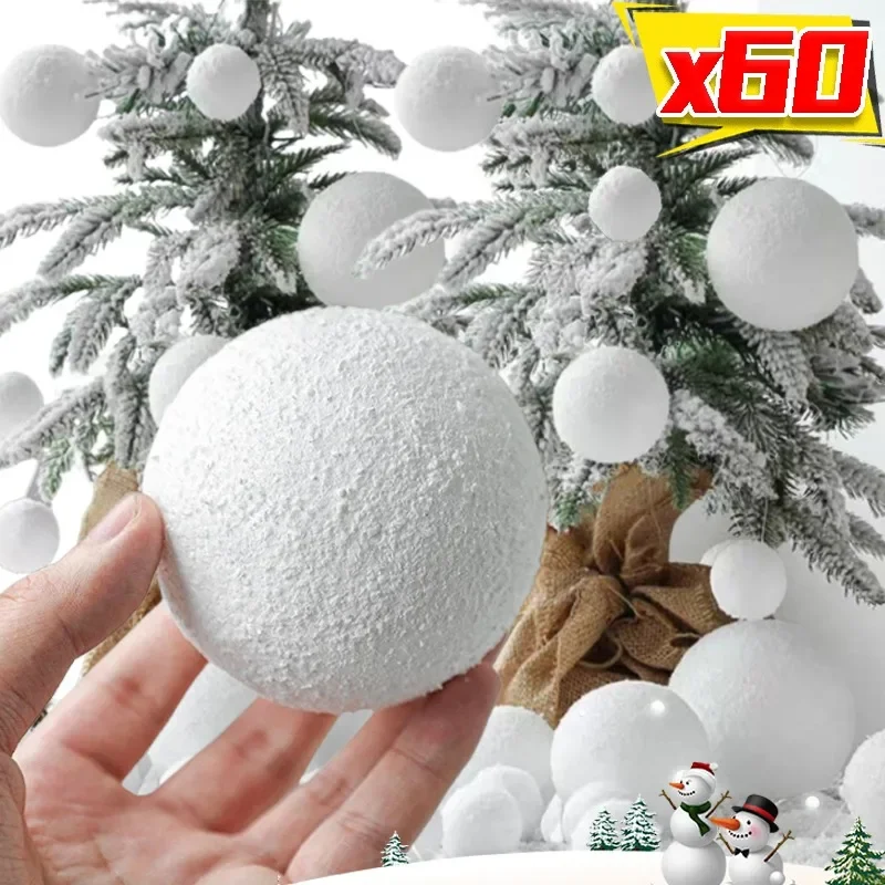 6/60PCS Foam Snow Ball White Artificial Fake Toy Snowballs Winter Outdoor Frolic Snowball Xmas Tree Hanging Pendant 2025 Decor