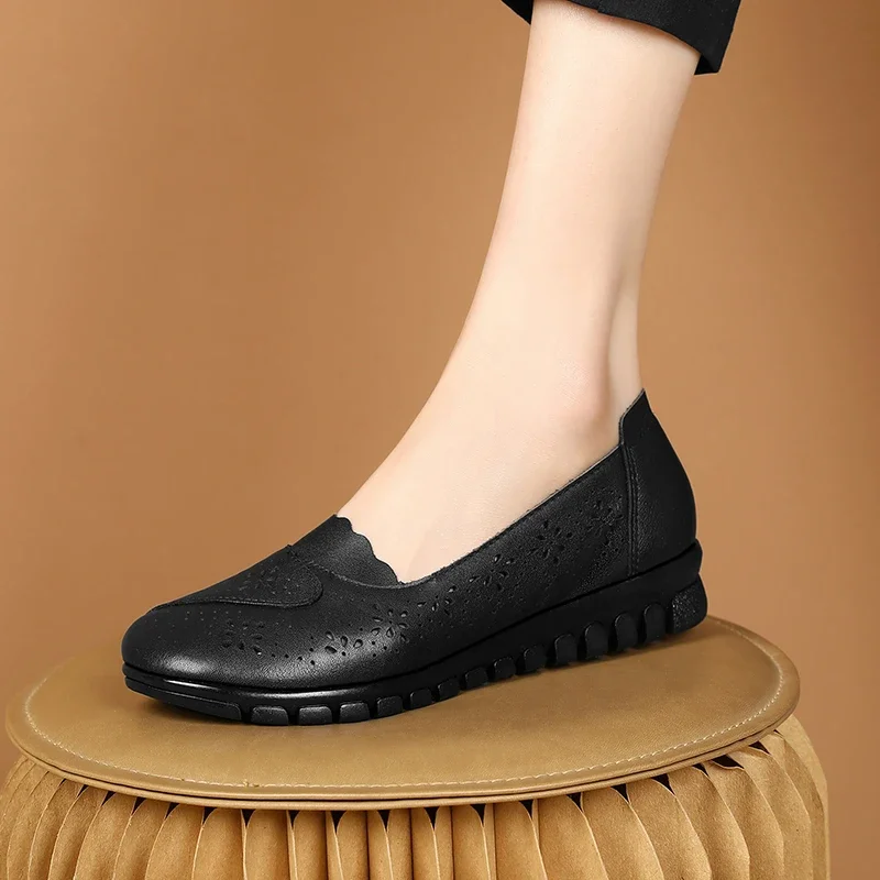 

Spring Women Flats Shoes Women Genuine Leather Shoes Woman Cutout Loafers Slip on Ballet Flats Ballerines Flats 41