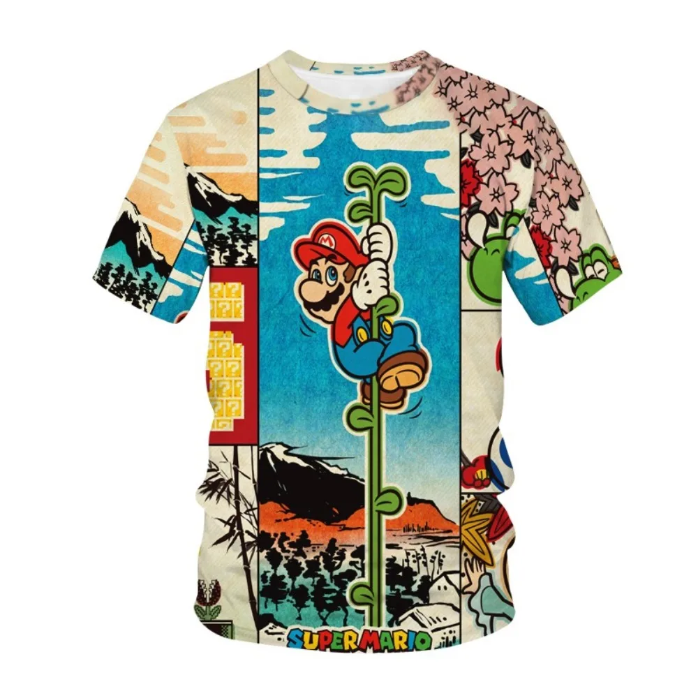 T-shirt de manga curta super mario bros para homens e mulheres, casual, poliéster, harajuku, moda, para o verão