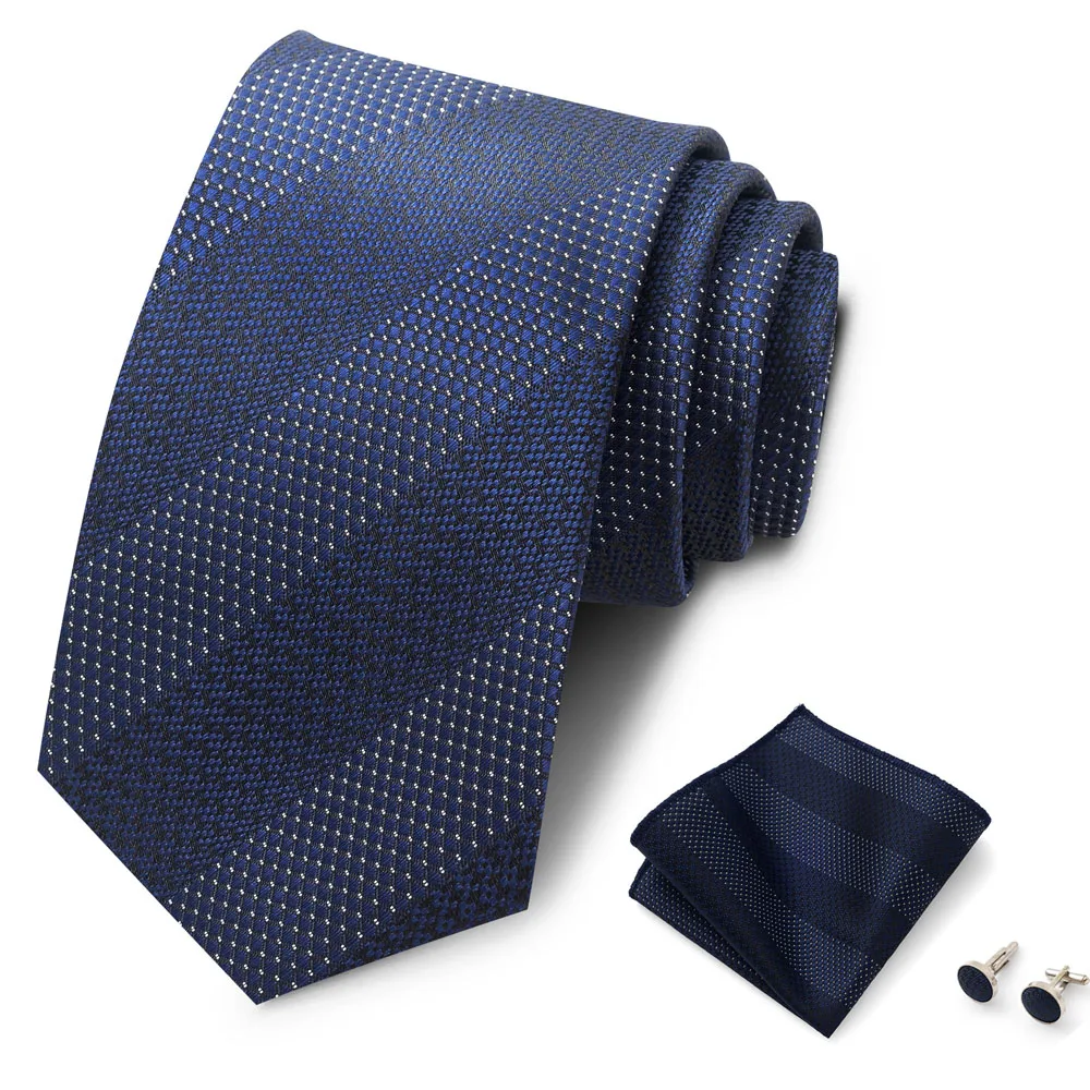 Hochwertiges 8-cm-Krawatten-Einstecktuch-Set für Herren, schwarz, blau gestreift, Hochzeitsgeschenk, Krawatte, Anzug-Accessoires, passend für den Arbeitsplatz – Detail 36