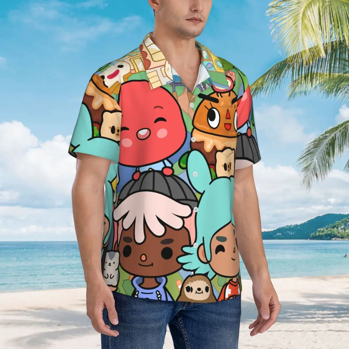 

Toca Life Box Toca Boca Cute Game Hawaiian Shirts Fashion Men Short Sleeve Shirt for Summer Beach Men's Button Tops