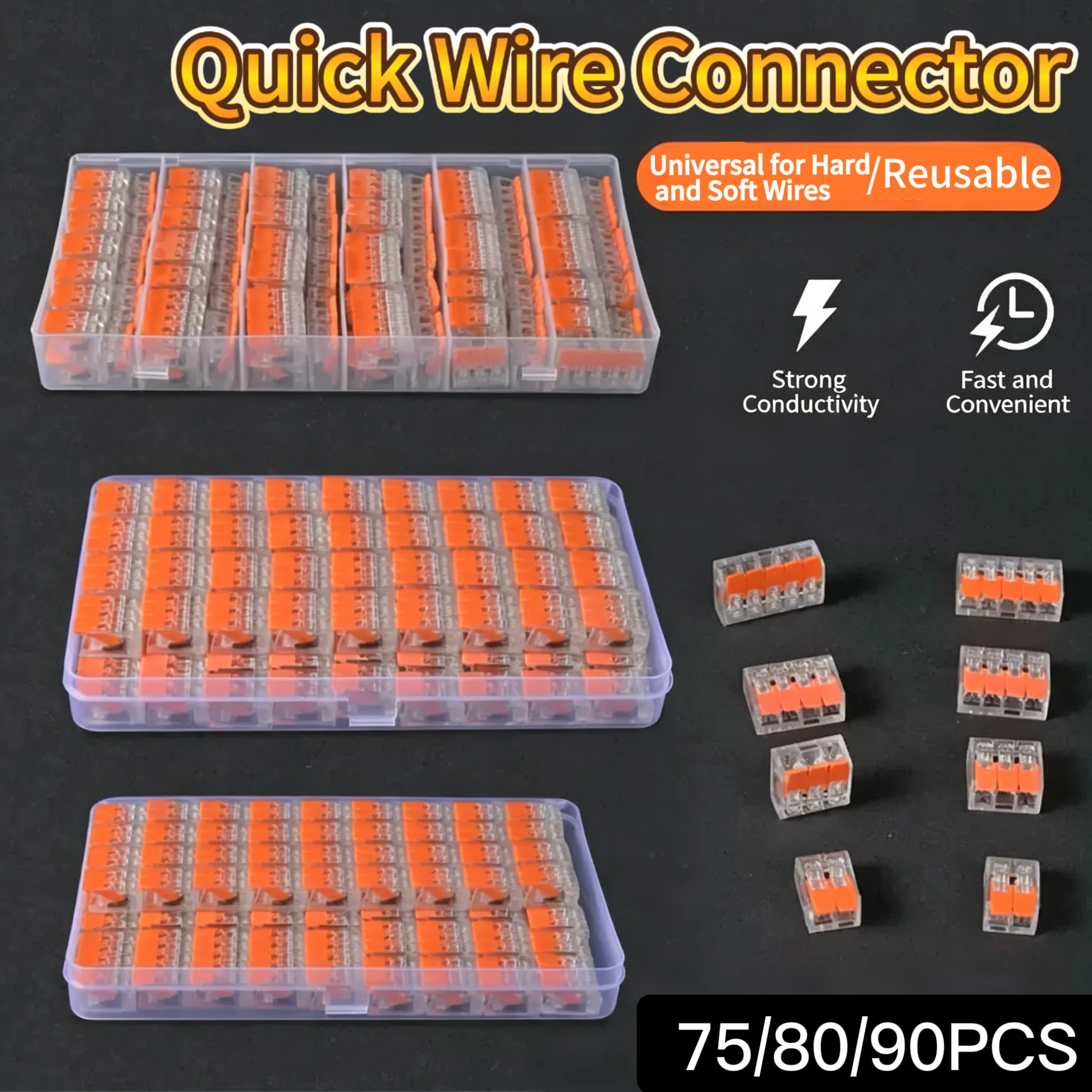Universal Orange Fast Plug Multi Port Electrical Wire Terminal Connector, 250V 32A Heavy Duty Quick Connection Wiring Terminal