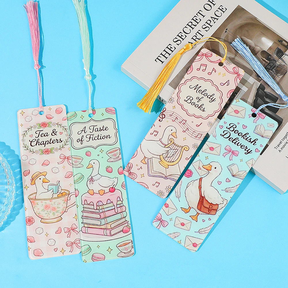 Healing Series Silly Duck Reading Illustration Bookmark with Tassels, Cute and Interesting Duck cartoon Bookmark Tassel Marker,