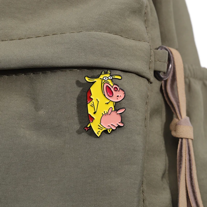 2pcs Cartoon Manga Enamel Pins Custom Cute Rooster Cow Brooches Lapel Badges Animal Jewelry Gift for Kids Friends