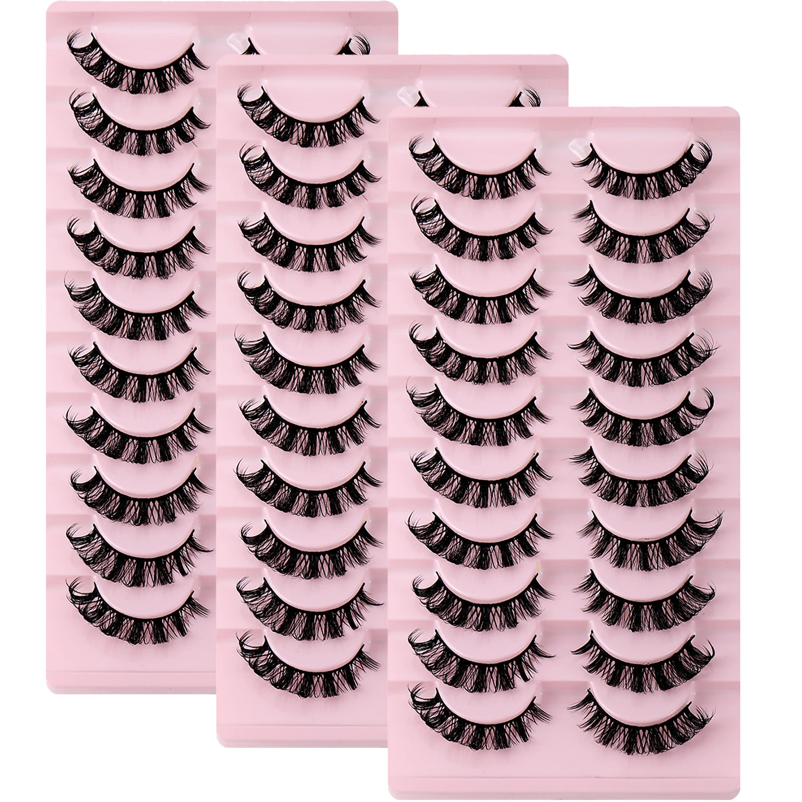 30Pairs/3Pack Russian Strip Lashes D Curl ciglia finte Look naturale Fluffy Volume Wispy Russian Lashes effetto 3D ciglia finte