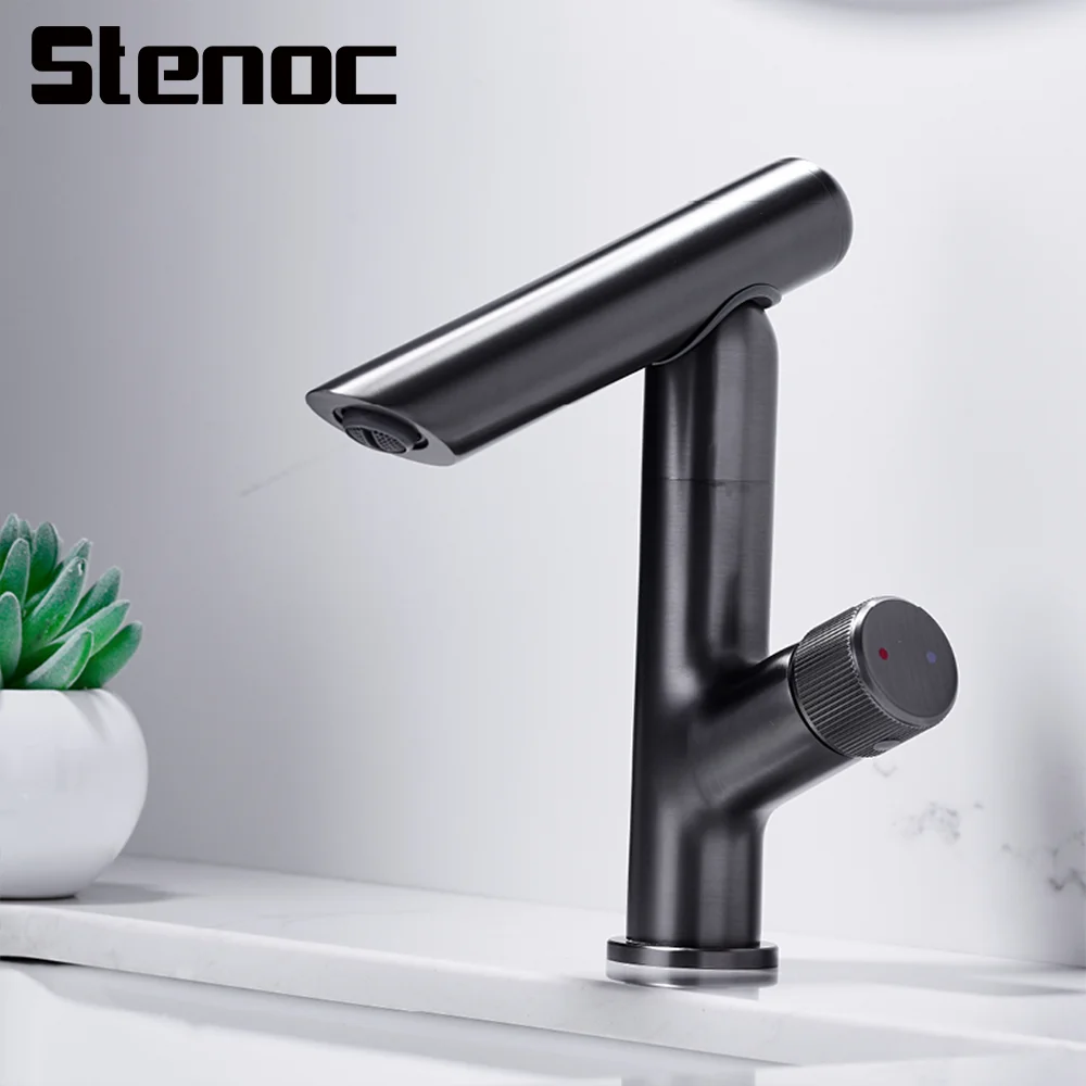 

Stenoc Brass Grey Spout Nozzle Free Adjustment Basin Faucet Bathroom Sink Faucet Single Handle Hot And Cold Basin Sink Faucet
