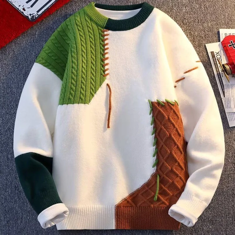 

Мужской трикотажный свитер Color Blo, свободный крой, модный, теплый базовый слой, осенне-зимний, повседневный, из полиэфирного волокна, для молодежи