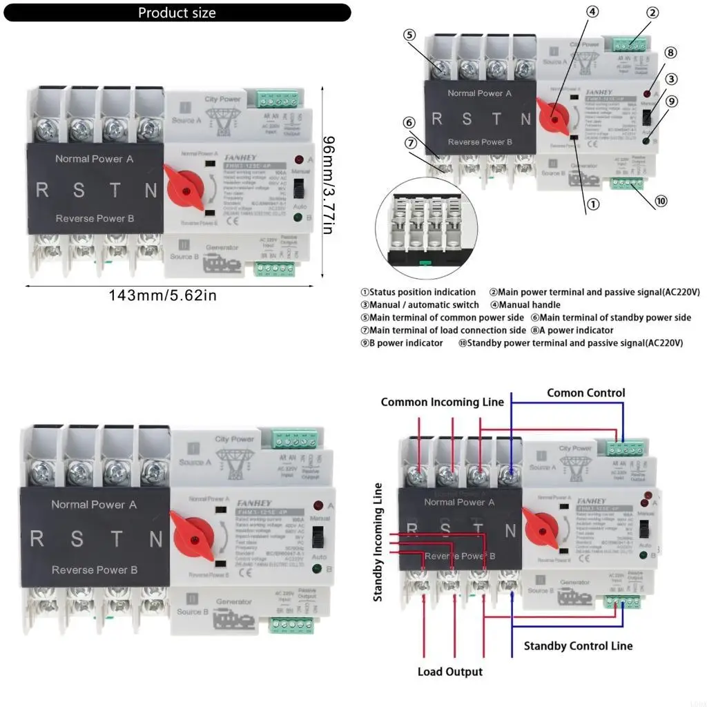  4P 100A Double Power Automatic Transfer Switches for Inverter, Generator Use