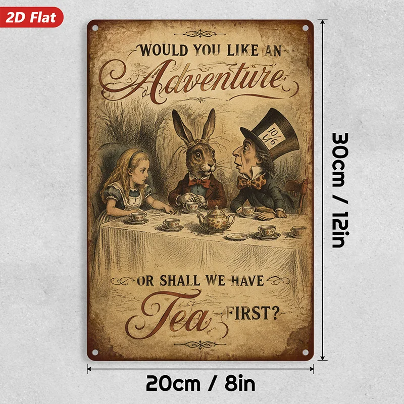 2D Flat, 1pc Tea Party Adventure Metal Sign Wall Art, 