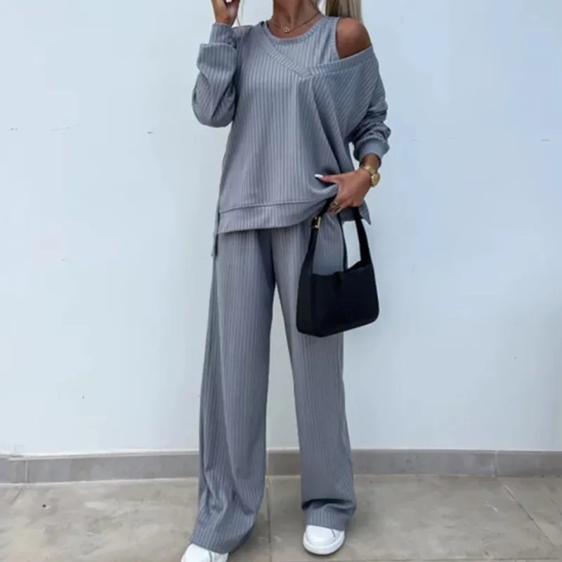 

2025 New Women's Solid Color 3-Piece Casual Set Sleeveless Vest Inner Long Sleeve V-Neck Blouse Relaxed Fit Pants