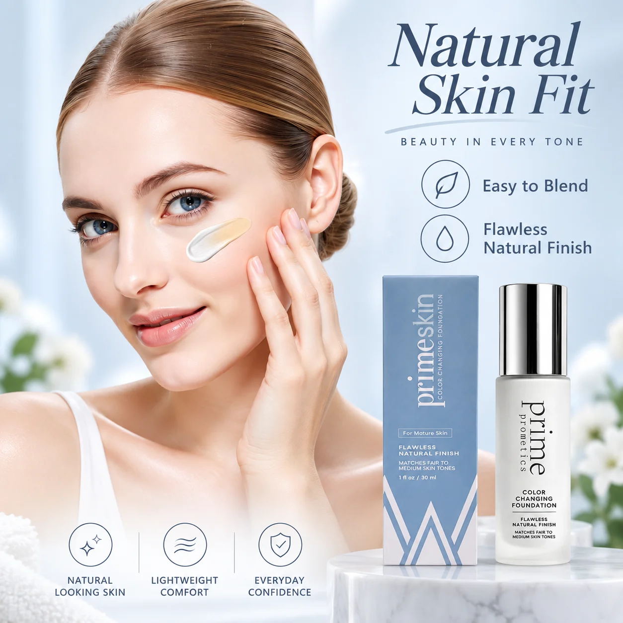 Temperature Sensitive Color Changing Foundation Lightweight Liquid Makeup with Natural Skin Fitting Texture for Daily Face Care