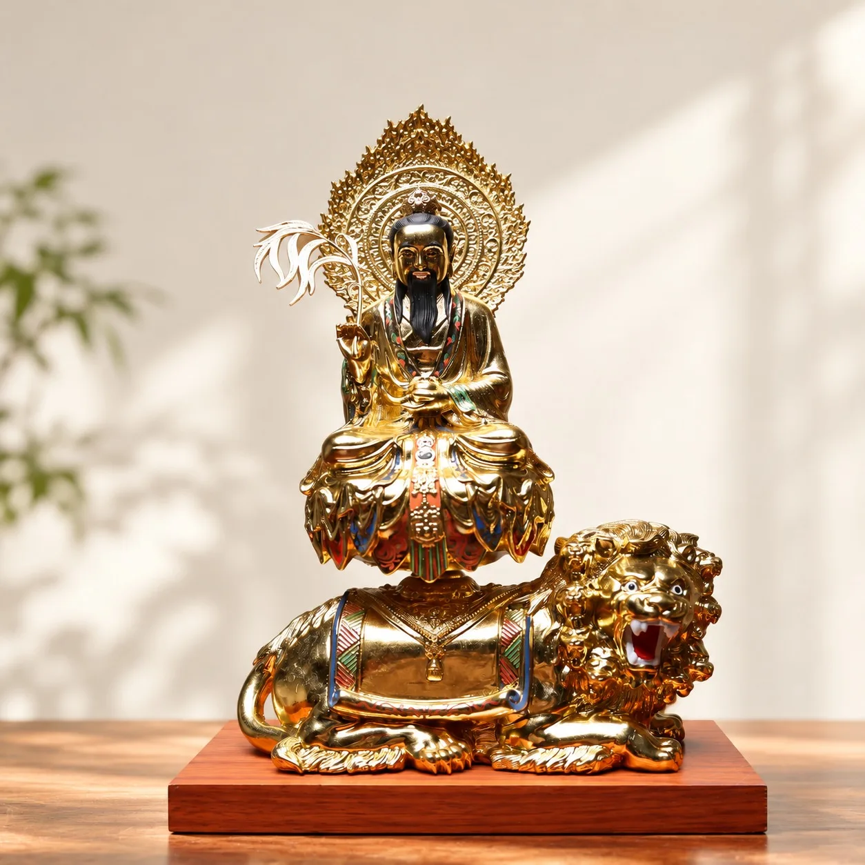 Hand Painted Gilt Carved Wood Taiyi Jiuku Tianzun Statue Chinese Taoist Traditional Home Altar Tabletop Collectible Decor Gift