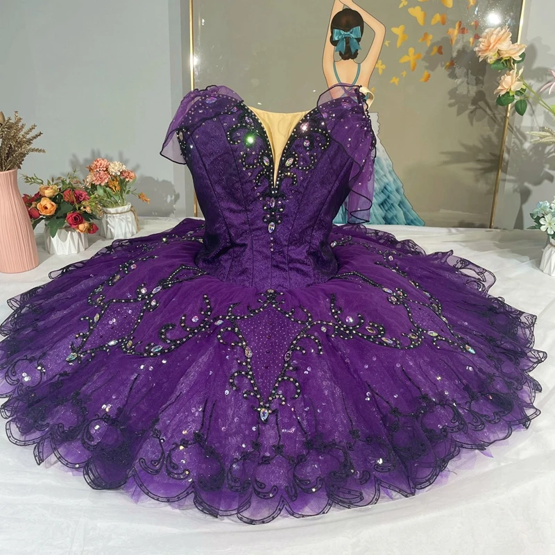 

FLTOTURE High Quality Import Classical Girls Dark Purple Tutu Skirt Ballet Satanella Variation YAGP Costumes