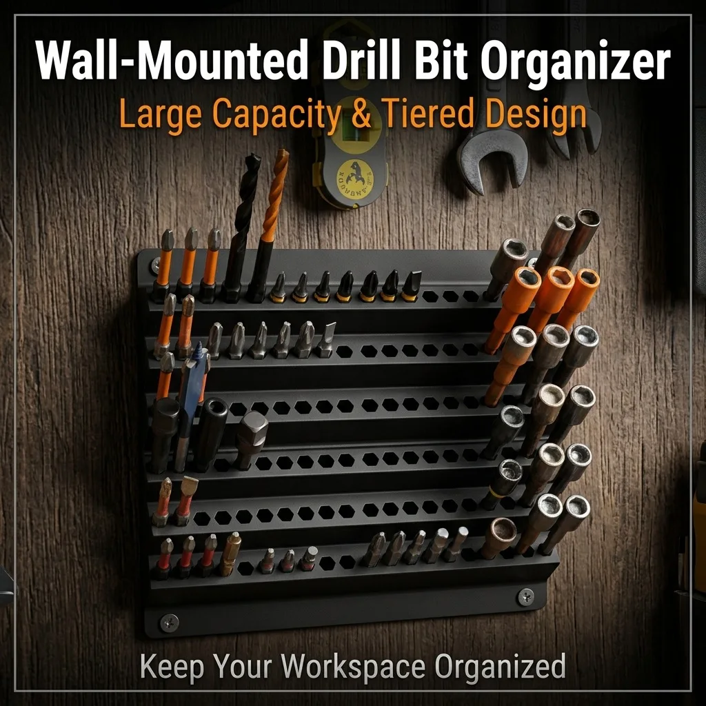 Large Capacity Drill Bit Storage Rack Wall Mounted Tool Organizer For Garage Workshop DIY Tools