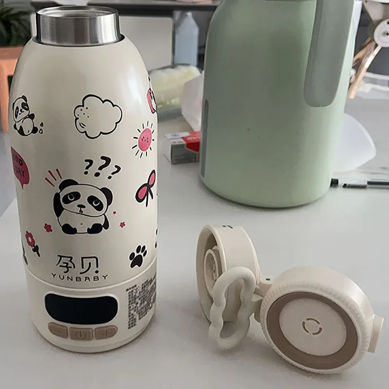 500ML Panda Print Wireless Portable Electric Kettle Heating Cup Auto Shut-off Fast Heating 35-55 ℃ Type C Charging LED Display