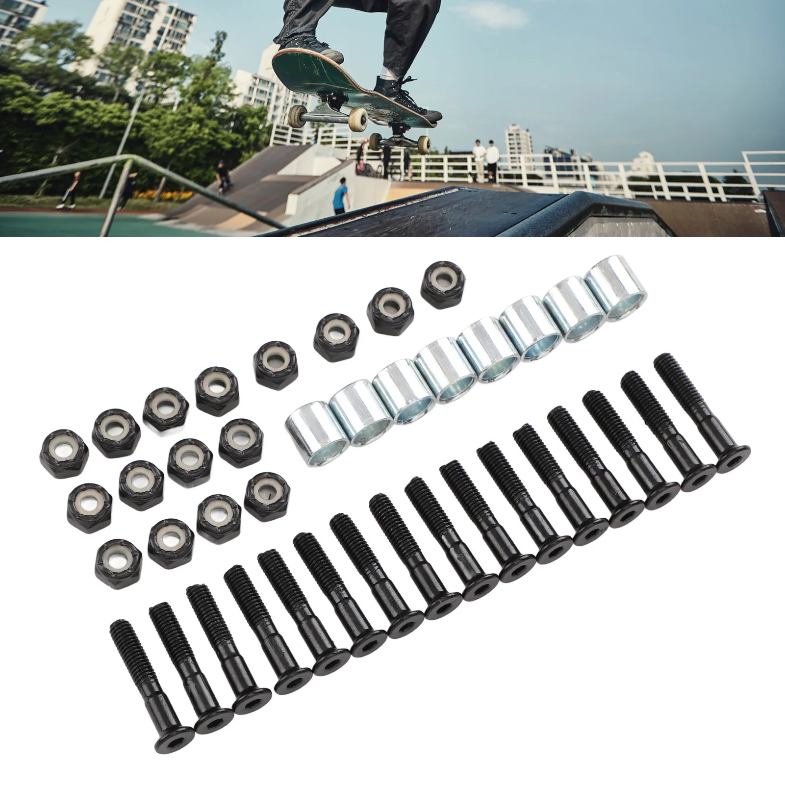 Kit de Hardware de Skate, Hardware Longboard Montagem, 16 Parafusos, 16 Porcas, 8 Arruelas, 29mm, ZK30