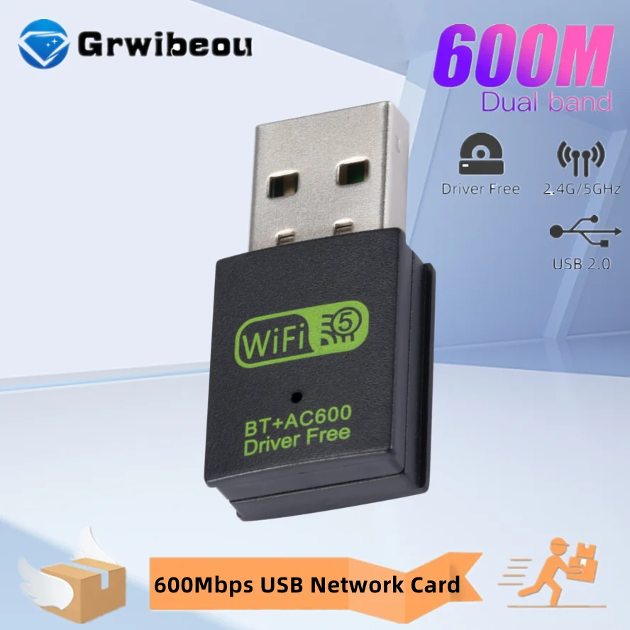 2 In 1 USB Wifi Bluetooth 5.0 600Mbps Dual-Band Wireless Network Card Drive Free 2.4/5G High-Speed Computer Receiver for Laptop