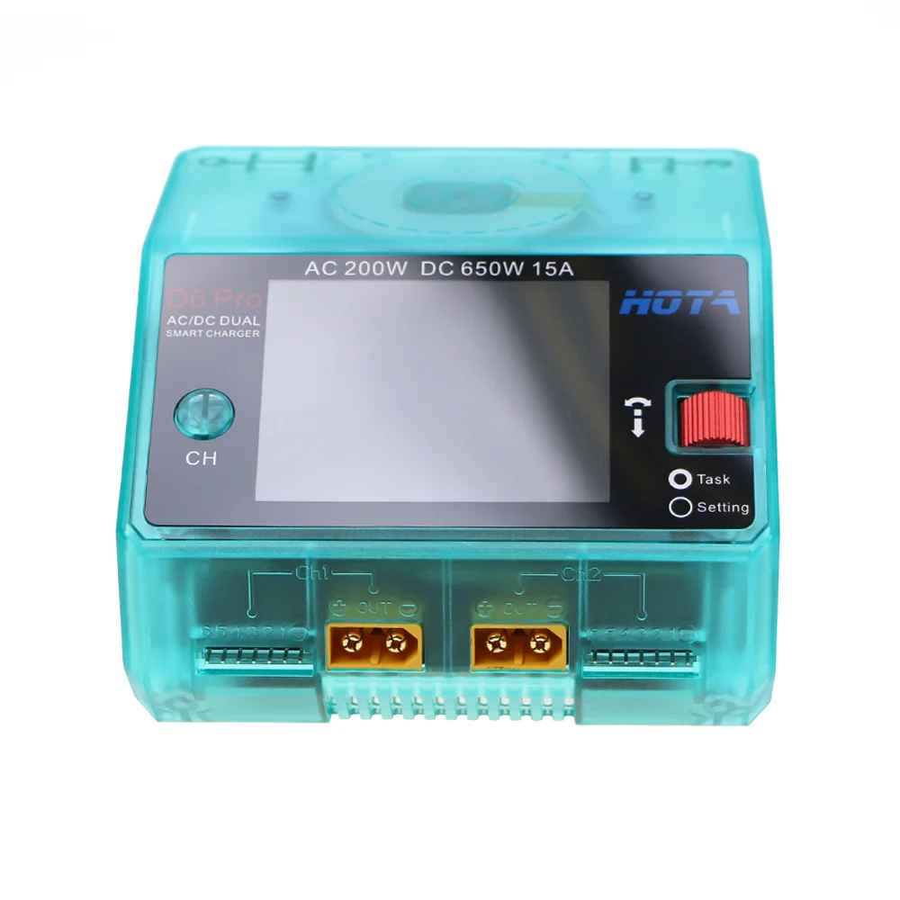HOTA D6 Pro AC 200W DC 650W 15A*2 Dual Channel Lipo Oplader Ondersteuning Stroomverdeling 1-6S Batterijlader voor RC Modellen Onderdelen