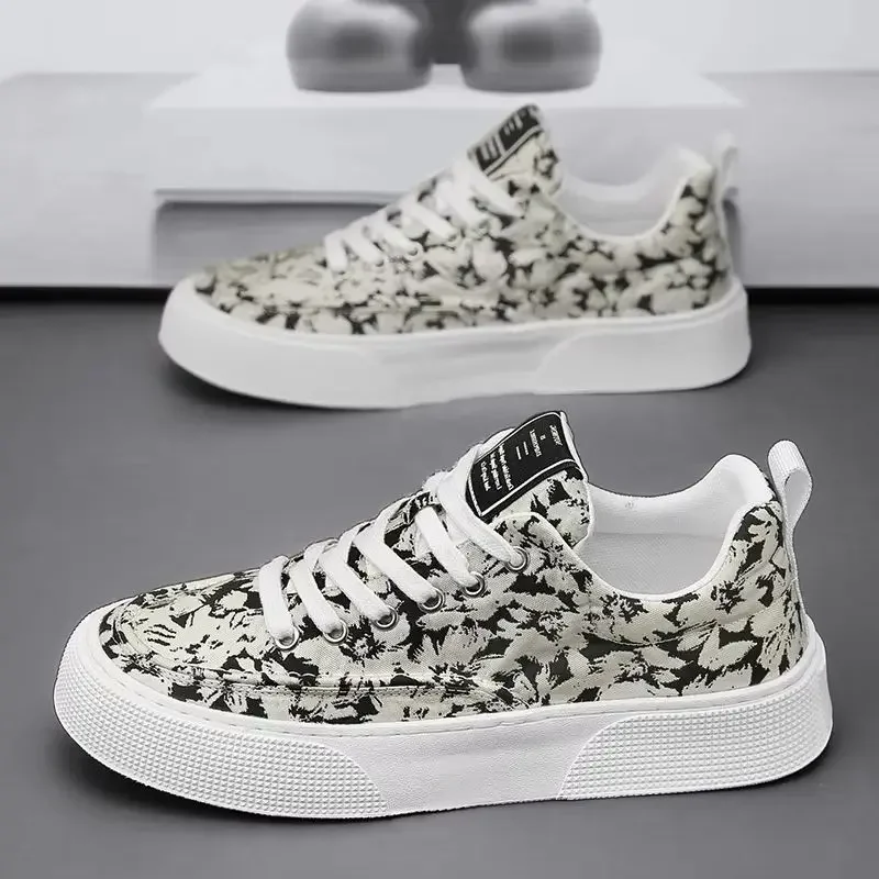 esigner أحذية الرجال المألوف عارضة المطبوعة الأحذية القماشية الصيف مريحة الدانتيل متابعة حذاء التزلج Zapatos De Hombre